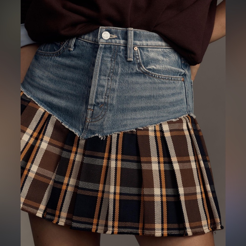 NWT Mother Superior The Fluff & Fold Mini Skirt in Punk Plaid